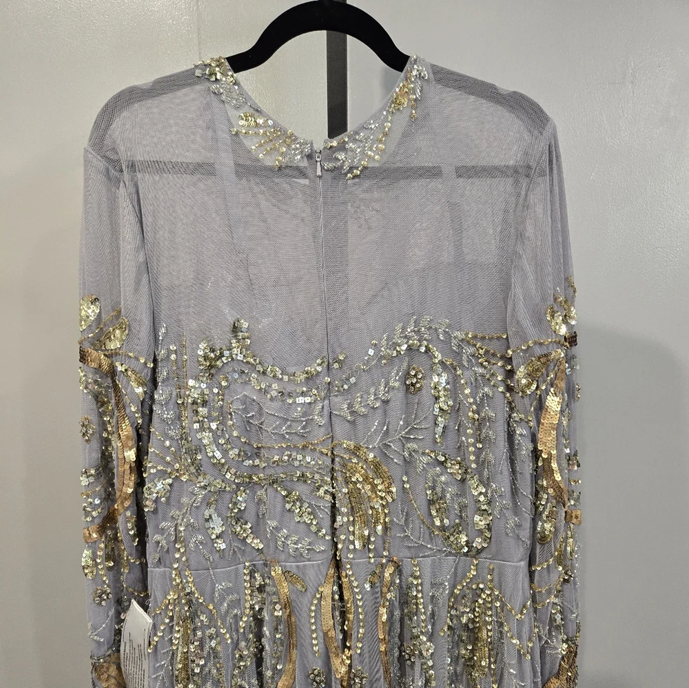 NWT MAC DUGGAL MOTHER OF THE BRIDE EMBELLISHED‎ SEQUIN PLATINUM DRESS 5217